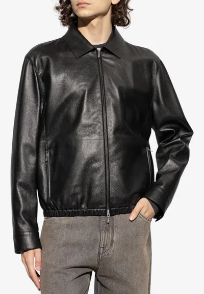Ferragamo Zip-up Leather Jacket In Black