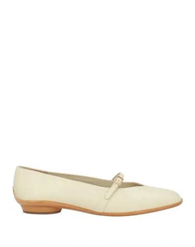 Ferragamo's Creations Woman Ballet Flats Cream Size 7.5 Leather In Neutral