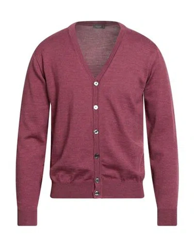 Ferrante Essential Man Cardigan Garnet Size 40 Merino Wool In Red