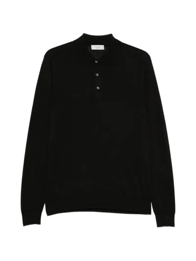 Ferrante Long-sleeve Buttoned Polo Shirt In Black