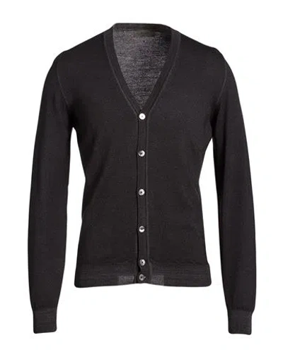 Ferrante Man Cardigan Charcoal Size 36 Merino Wool In Black