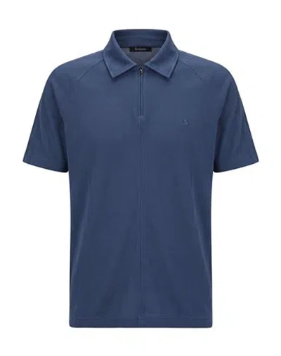 Ferrante Man Polo Shirt Slate Blue Size 42 Cotton, Silk