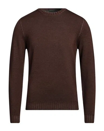 Ferrante Man Sweater Brown Size 40 Merino Wool In Brown