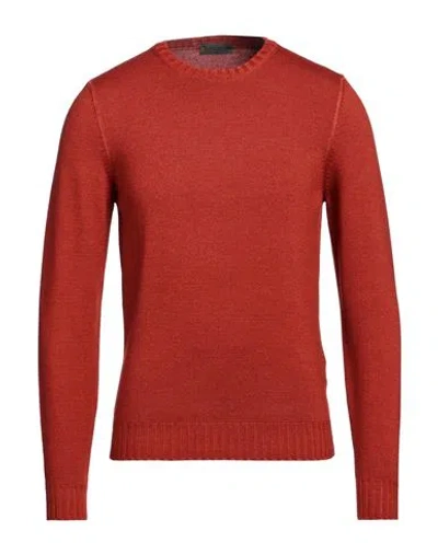 Ferrante Man Sweater Rust Size 36 Merino Wool In Red