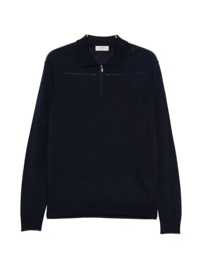 Ferrante Quarter-zip Knitted Polo Shirt In Blue