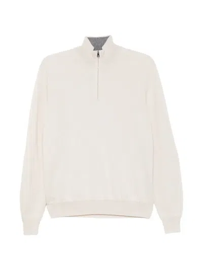 Ferrante Quarter-zip Knitted Sweater In Neutral