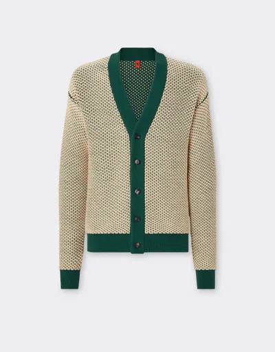 Ferrari 3d-effect Cardigan In Cotton-blend Fabric In Ecru