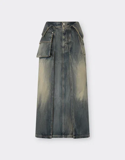 Ferrari Acid-washed Denim Midi Skirt In Multi