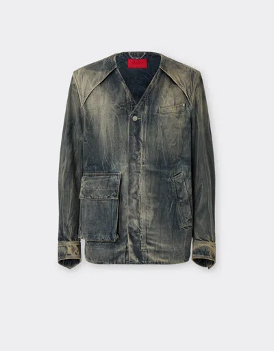 Ferrari Acid-washed Denim Shirt In Blue