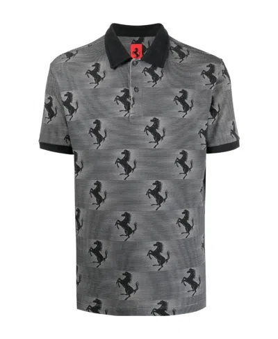 Ferrari All-over Logo-print Polo Shirt In Gray