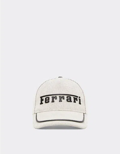 Ferrari Baseball Cap With Embroidered  Logo And Leather Details In Black