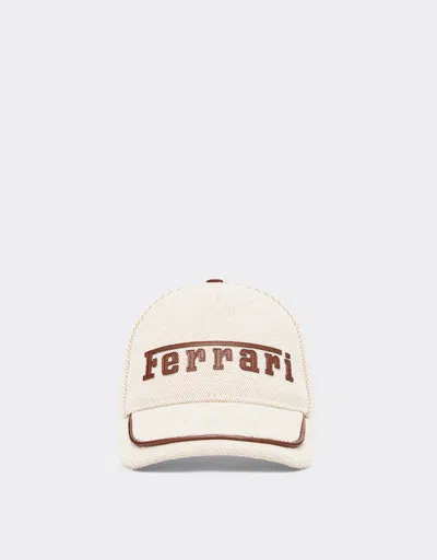 Ferrari Baseball Cap With Embroidered  Logo And Leather Details In Hide