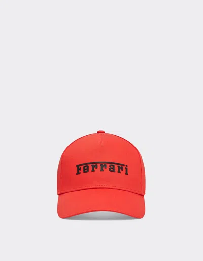 Ferrari Baseball Hat With Rubberised Logo In Rosso Corsa