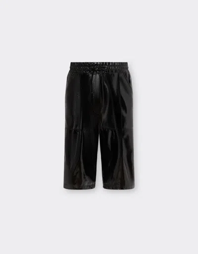 Ferrari Bermuda Shorts In Coated Leather With 3d Grosgrain Taping In Black