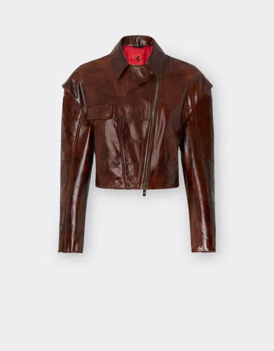 Ferrari Biker Jacket In Radica Leather In Brown