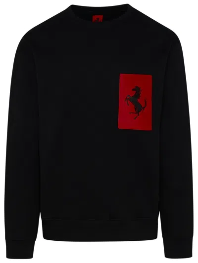 Ferrari Black Cotton Sweatshirt In Military