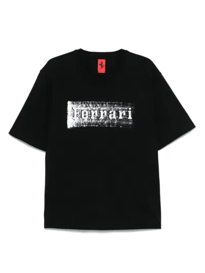 FERRARI BLACK COTTON T-SHIRT