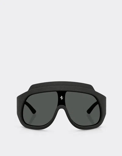 Ferrari Black  Limited Edition Shield Sunglasses In Injected Material And Leather With Dark G