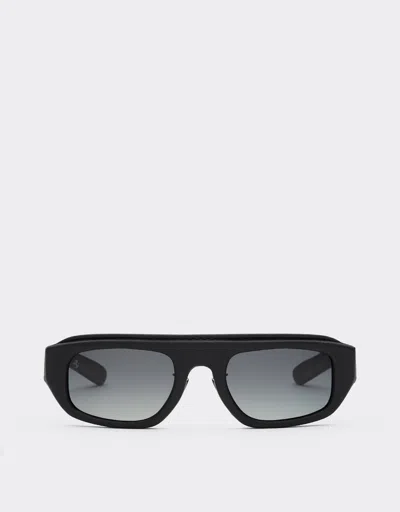 Ferrari Black  Sunglasses In Acetate And Leather With Polarised Grey Gradient Lens