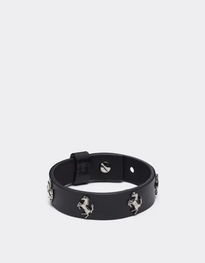 Ferrari Black Leather Bracelet With Studs