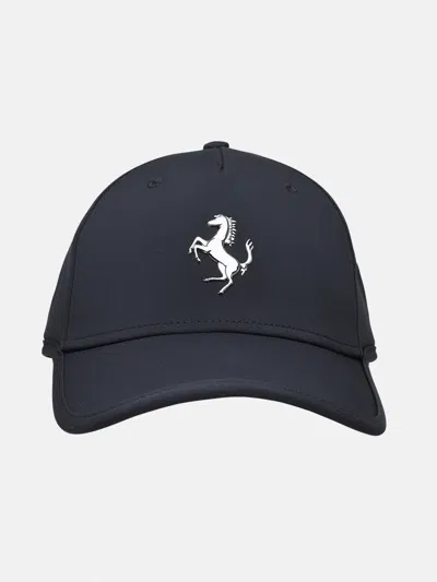 Ferrari Black Nylon Cap In Blue
