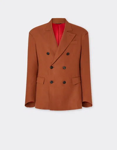 Ferrari Blazer In Linen And Viscose Gabardine In Brown