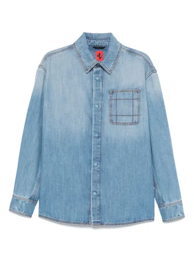 Ferrari Blue Long Sleeves Denim Shirt
