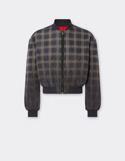 Ferrari Bomber In Chiné Check Printed Nylon In Brown