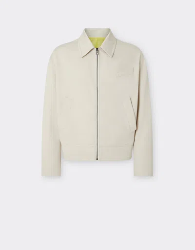 Ferrari Bomber Jacket In Cotton Gabardine In Ecru