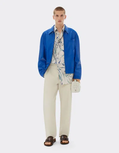 Ferrari Bomber Jacket In Liquid Leather In Klein Blue