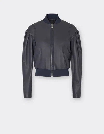 Ferrari Bomber Jacket In Nappa Leather In Navy