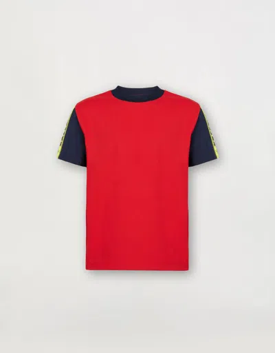 Ferrari Boys' T-shirt In Recycled Technical Piqué With  Tape In Rosso Corsa