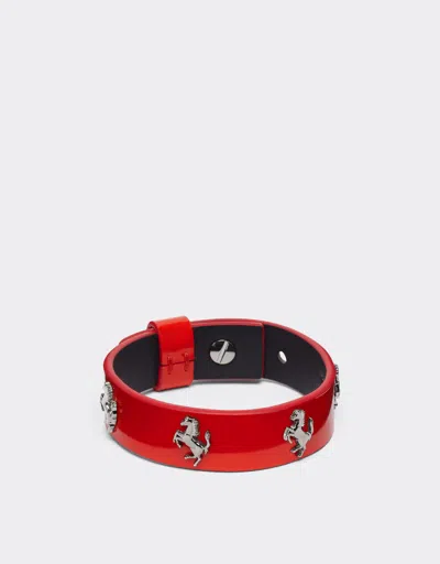Ferrari Bracelet In Red Patent Leather With Studs In Rosso Dino