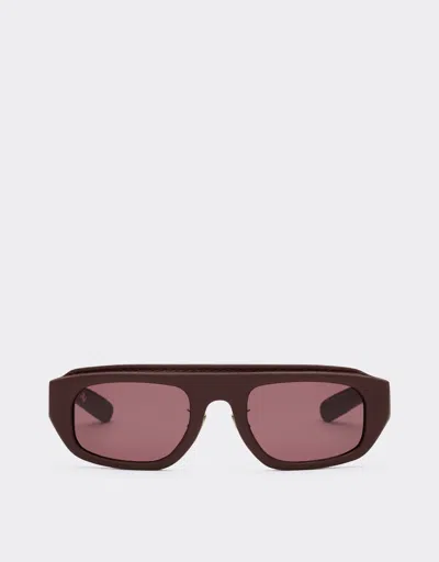 Ferrari Brown  Sunglasses In Acetate And Leather With Exclusive Burgundy Lens
