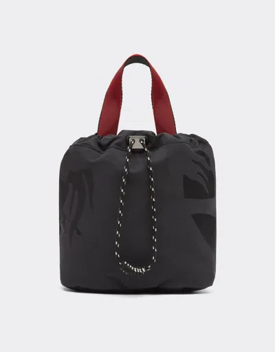 Ferrari Bucket Bag In Nylon With Camouflage Prancing Horse Motif In Black