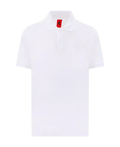 Ferrari Button-down Collar Polo Shirt In White