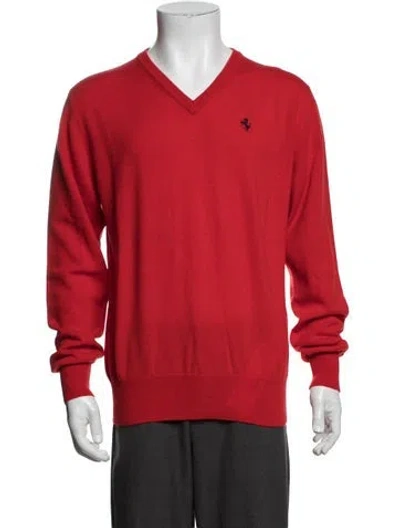 Pre-owned Ferrari Cashmere V-neck Pullover W/ Tags In Red