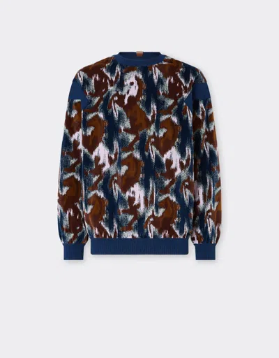 Ferrari Chenille Sweatshirt With Cavallino Ikat Pattern In Blue