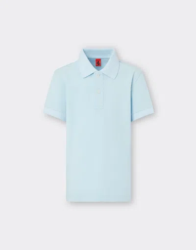 Ferrari Children's Polo Shirt In Organic Cotton Piqué In Azure