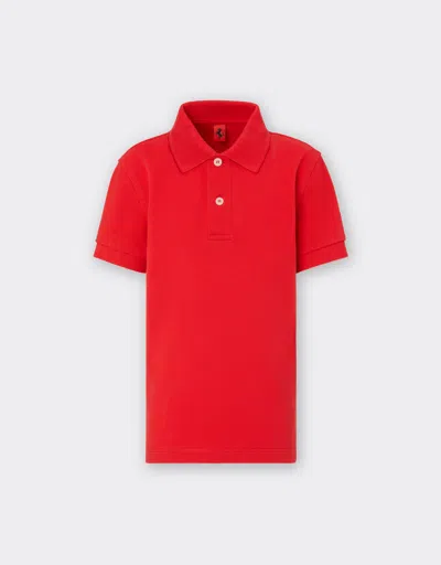 Ferrari Children's Polo Shirt In Organic Cotton Piqué In Rosso Corsa