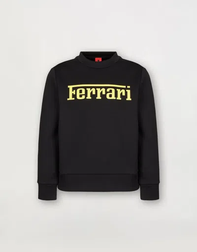 Ferrari Children's Sweatshirt In Recycled Scuba Fabric With Large  Logo In Black