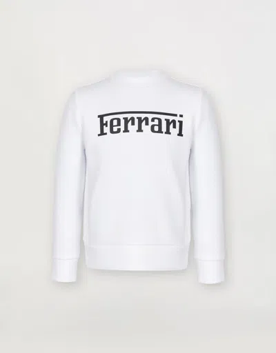 Ferrari Children's Sweatshirt In Recycled Scuba Fabric With Large  Logo In Optical White