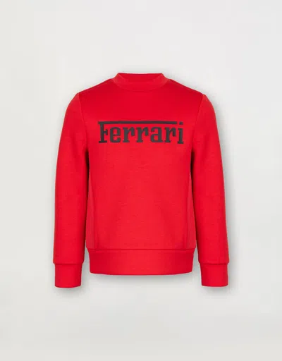 Ferrari Children's Sweatshirt In Recycled Scuba Fabric With Large  Logo In Rosso Corsa