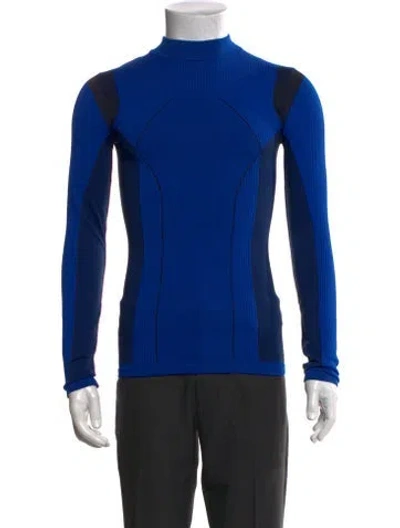 Pre-owned Ferrari Colorblock Pattern Mock Neck Pullover In Blue