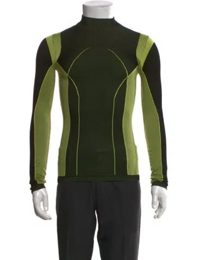 Pre-owned Ferrari Colorblock Pattern Mock Neck Pullover In Green