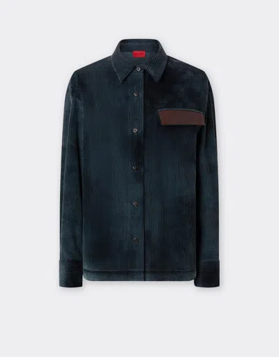 Ferrari Corduroy Shirt With  Back Panel In Verde Mugello