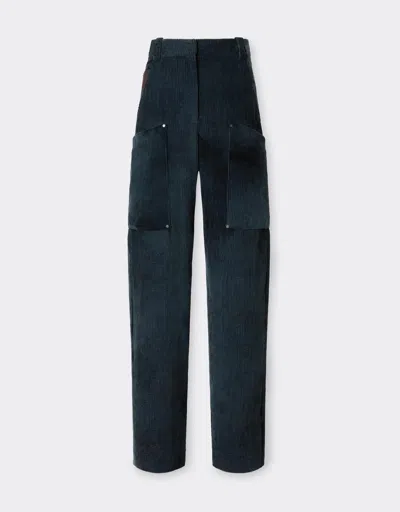 Ferrari Corduroy Trousers With Oversized Pockets In Verde Mugello
