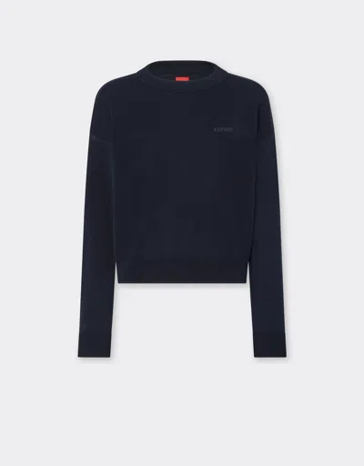 Ferrari Cotton And Silk Jumper With  Logo In Navy