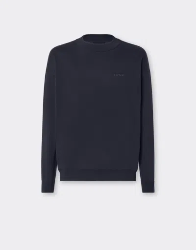 Ferrari Cotton And Silk Sweatshirt With  Logo In Navy