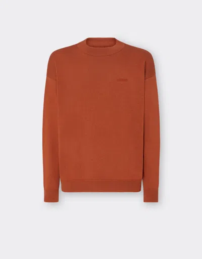 Ferrari Cotton And Silk Sweatshirt With  Logo In Rust